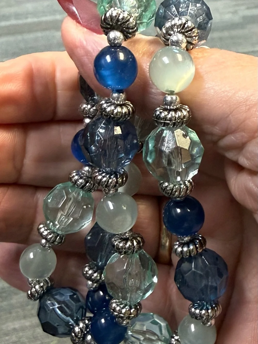 Two (2) Faceted Blue & Aqua Beaded Stretch Bracelets